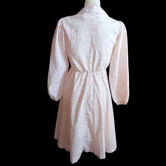 Vintage Women's Boho Dress S/M Jonis Pink Floral Long Sleeve USA 1970's Cottage - Picture 4 of 5